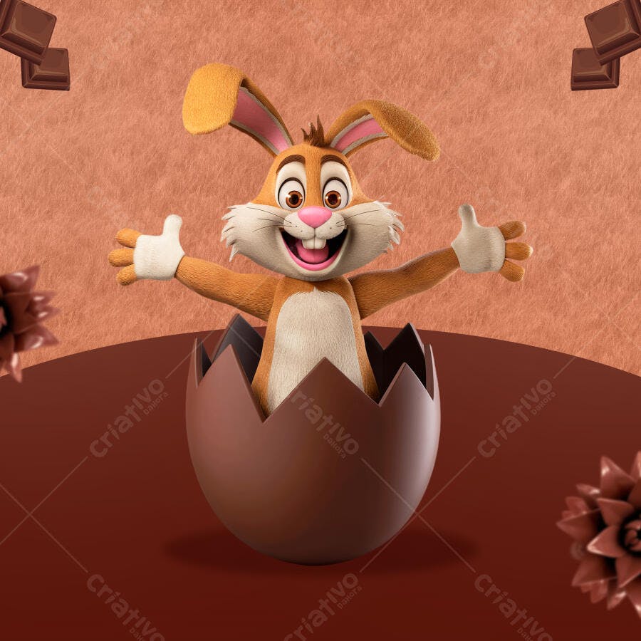 Flyer Páscoa com Coelho de Chocolate PSD Editável