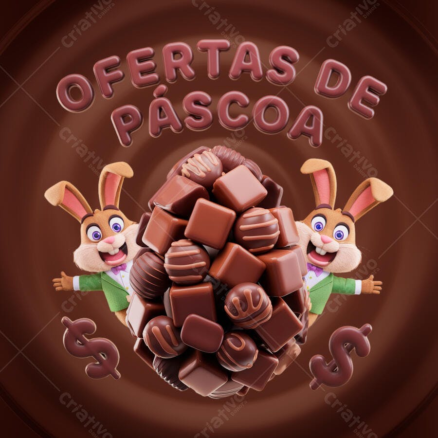 Flyer Páscoa com coelhos PSD Editável