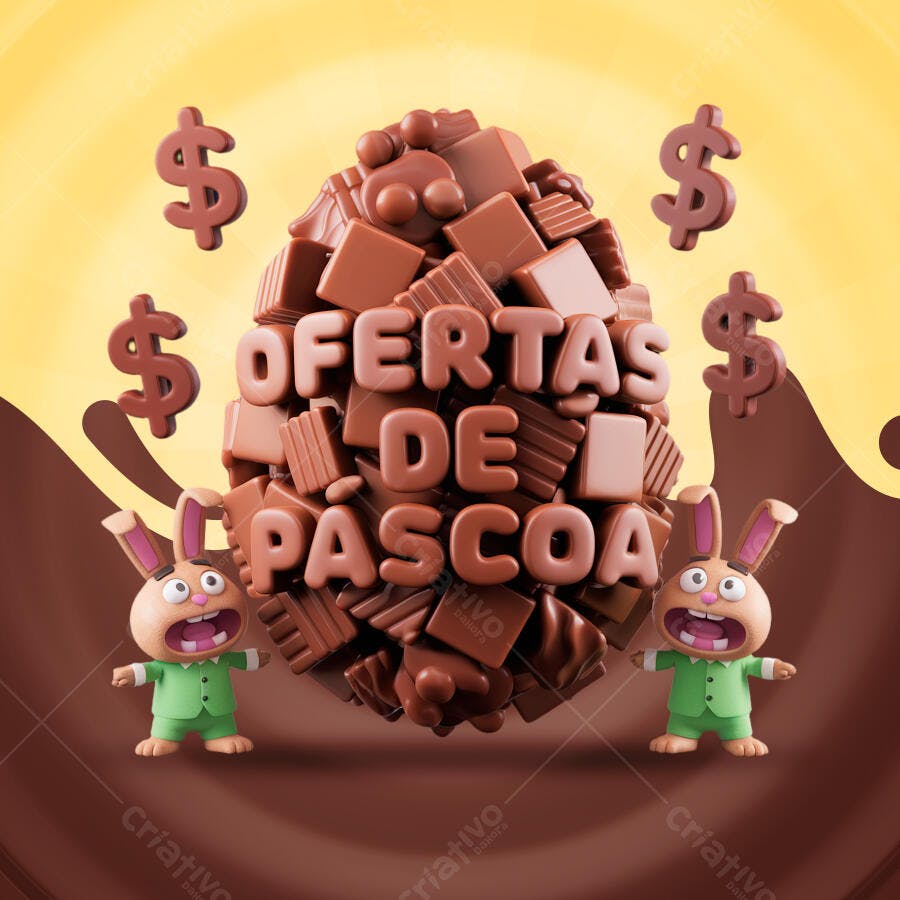 Flyer Ofertas de Páscoa com Coelho PSD Editável