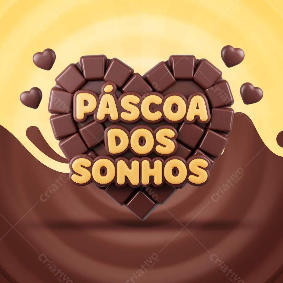 Arte Páscoa em Formato de Coração PSD Editável