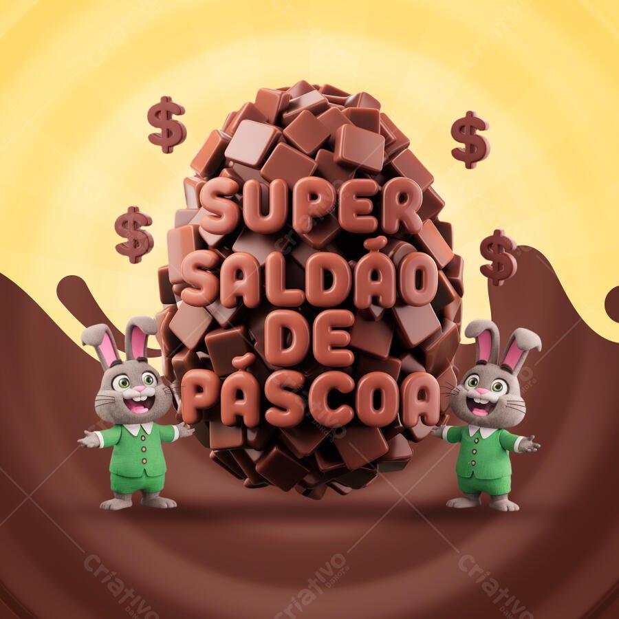 Flyer Super Saldão de Páscoa com Coelho PSD Editável