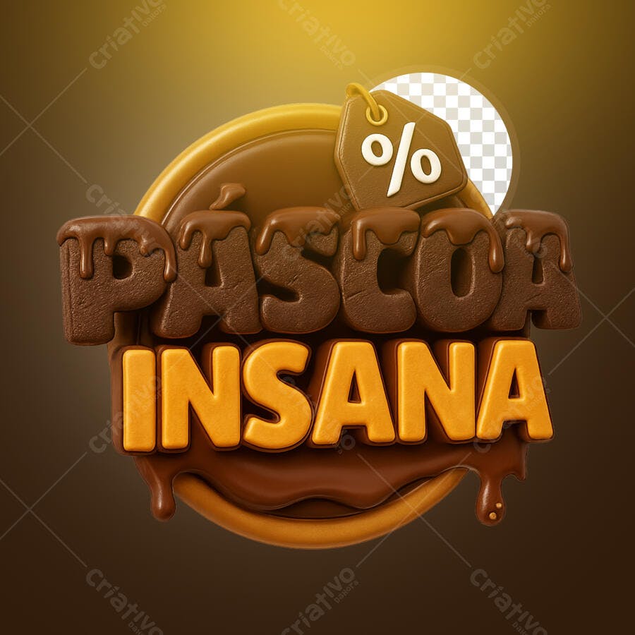 Selo 3D promocional chocolate marrom e laranja