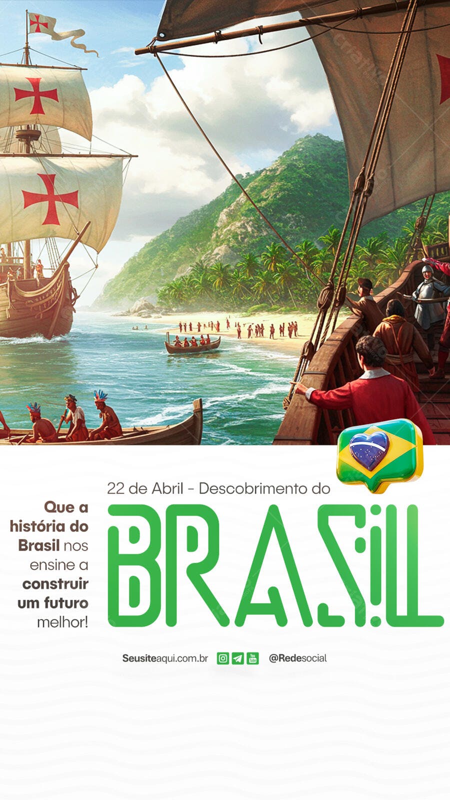Flyer Descobrimento do Brasil 22 de Abril PSD Editável
