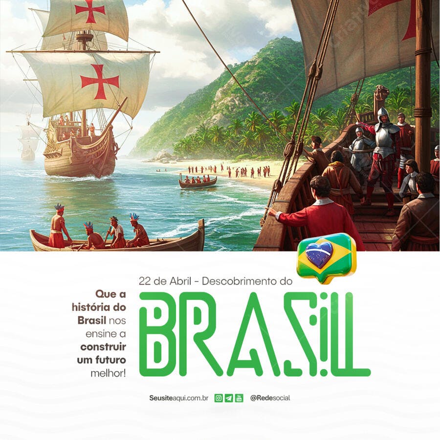 Flyer Descobrimento do Brasil 22 de Abril PSD Editável