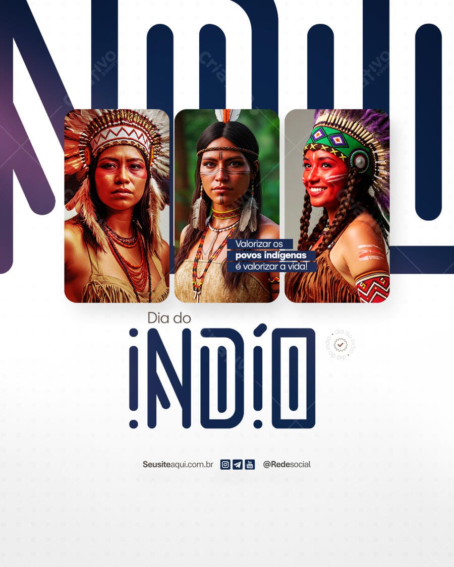 Flyer Dia do Índio com Indígenas PSD Editável