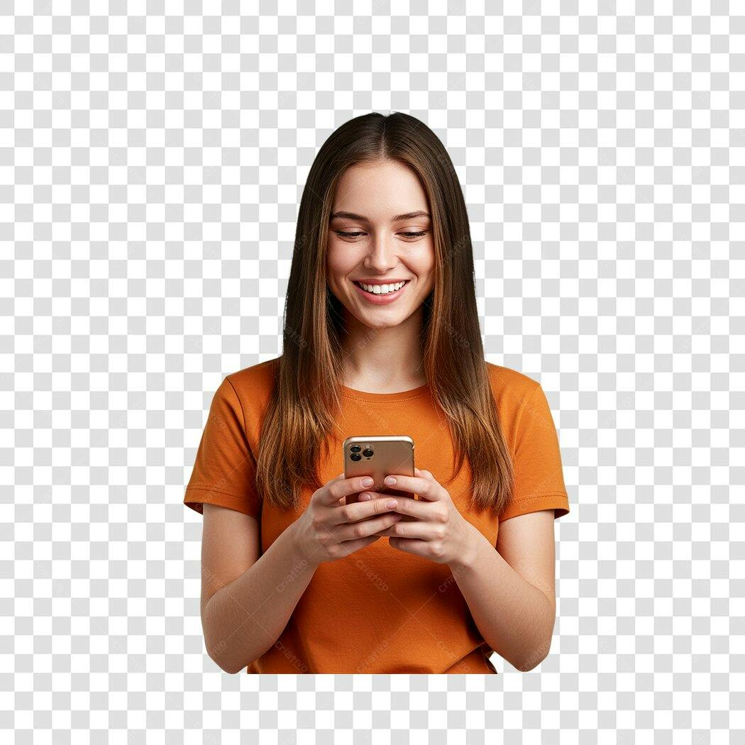 Post Instagram Mulher usando celular PNG com fundo transparente