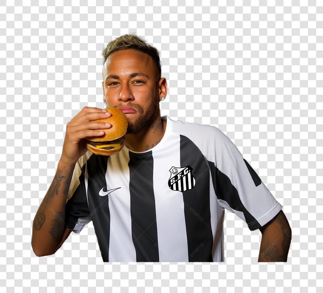 Imagem Neymar comendo hambúrguer PNG com fundo transparente