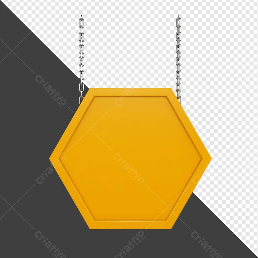 Mockup Placa Sextavada Amarela Pendurada PSD Editável