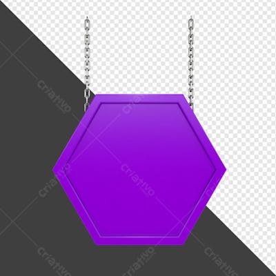 PLACA ROXO PENDURADA COM CORRENTE EM 3D