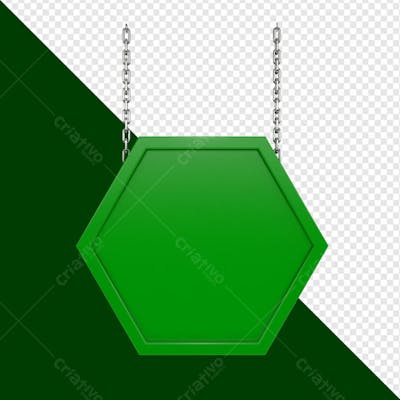 PLACA VERDE PENDURADA COM CORRENTE EM 3D