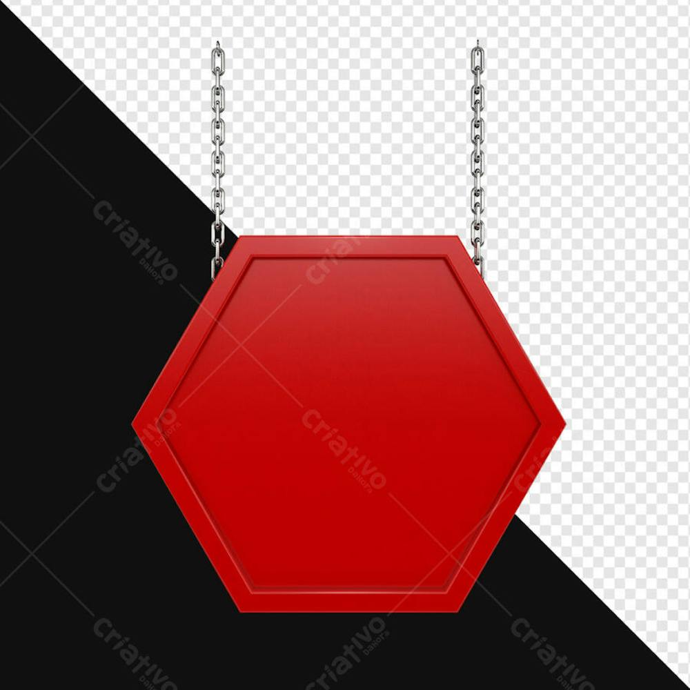 PLACA VERMELHA PENDURADA COM CORRENTE EM 3D