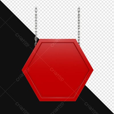 PLACA VERMELHA PENDURADA COM CORRENTE EM 3D
