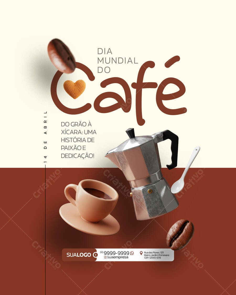 Flyer Dia Mundial do Café 14 de Abril PSD Editável