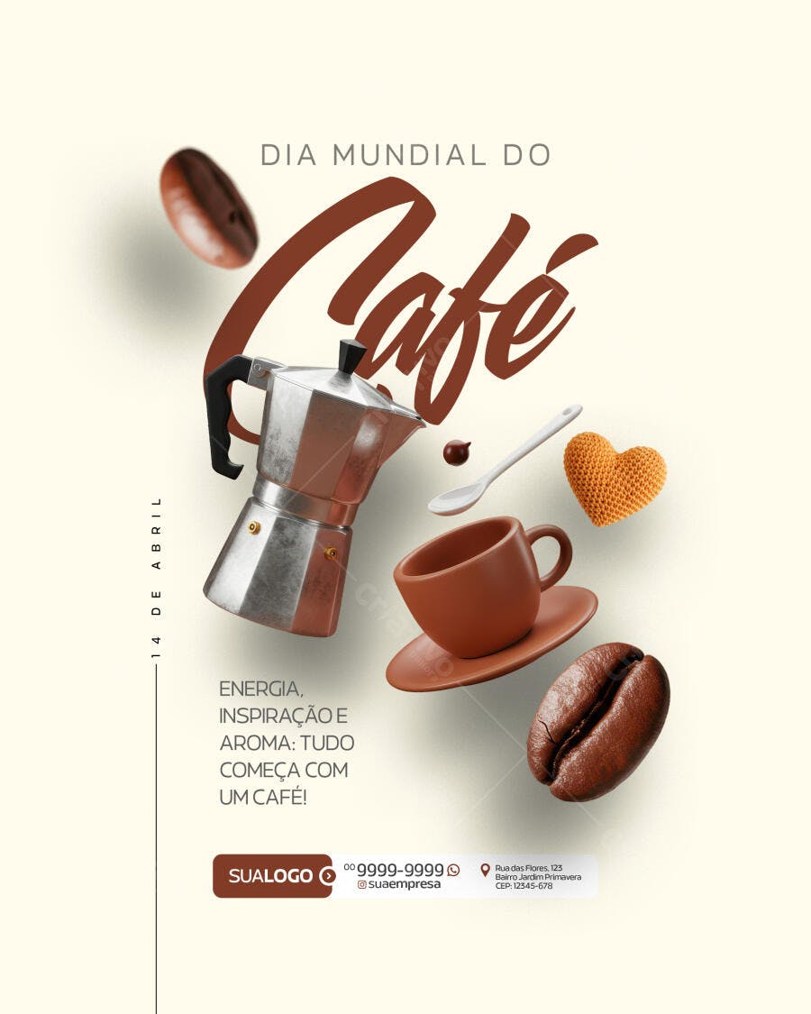 Flyer Dia Mundial do Café 14 de Abril PSD Editável