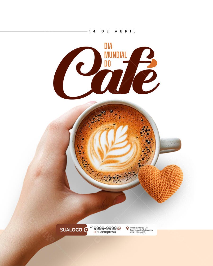 Flyer Dia Mundial do Café 14 de Abril Psd Editável
