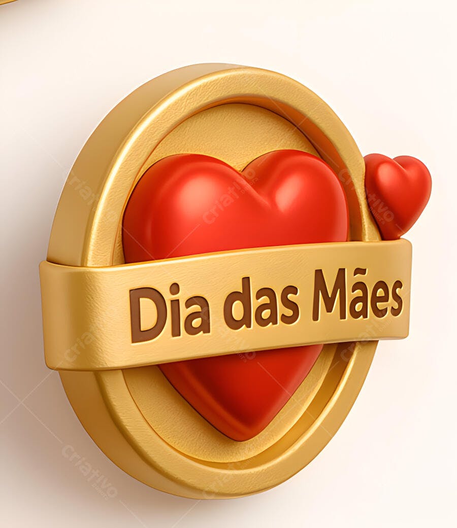 Coração vermelho dourado Dia das Mães