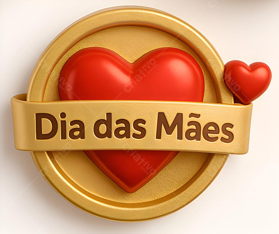 Dia das Mães com coração vermelho e detalhes dourados