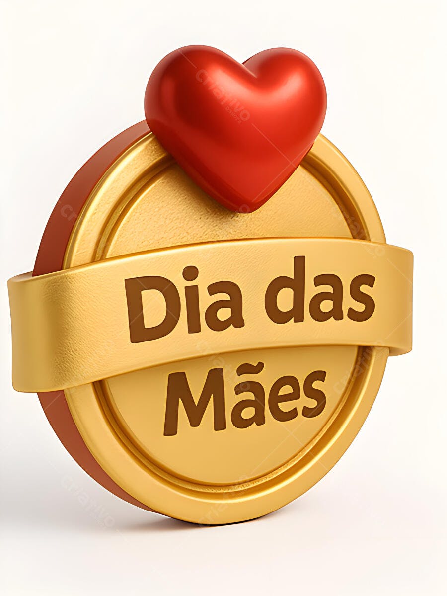 Dia das Mães Medalha Dourada Coração Vermelho
