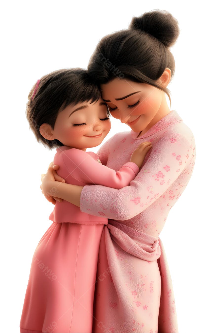 Mãe e filha abraçadas em tons rosa