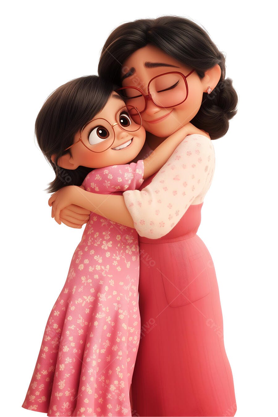 Mãe e filha abraçadas em tons rosa