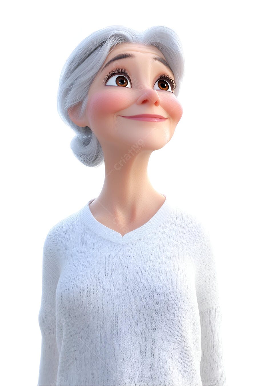 Idosa animada feliz usando suéter branco