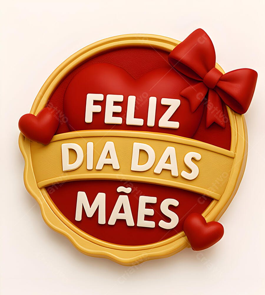 Selo decorativo Feliz Dia das Mães vermelho e dourado