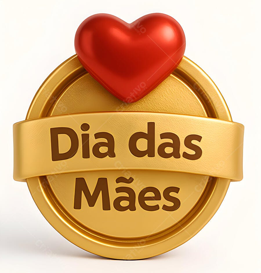 Emblema dourado Dia das Mães com coração vermelho