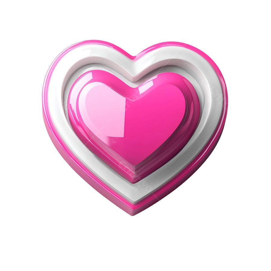 Coração Rosa e Branco 3D