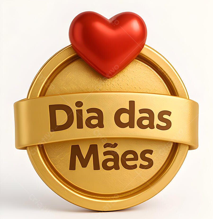 Dia das Mães Medalha Ouro Coração Vermelho