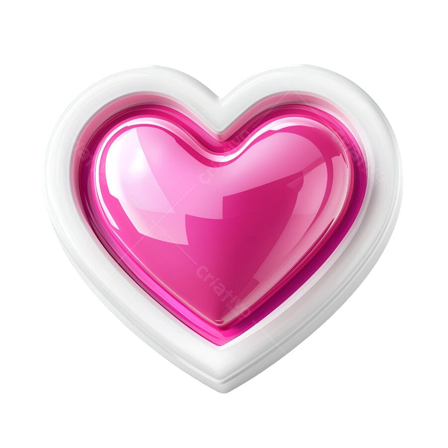 Coração rosa brilhante com borda branca