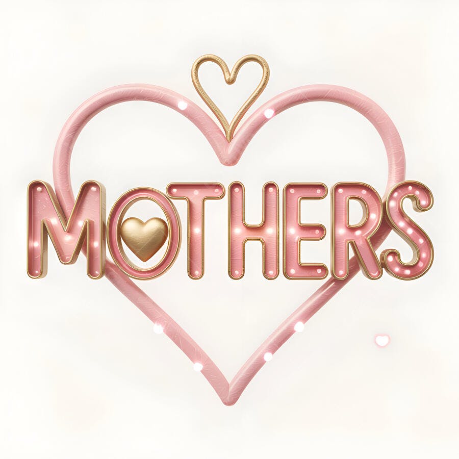 Dia das Mães com coração rosa e dourado brilhante