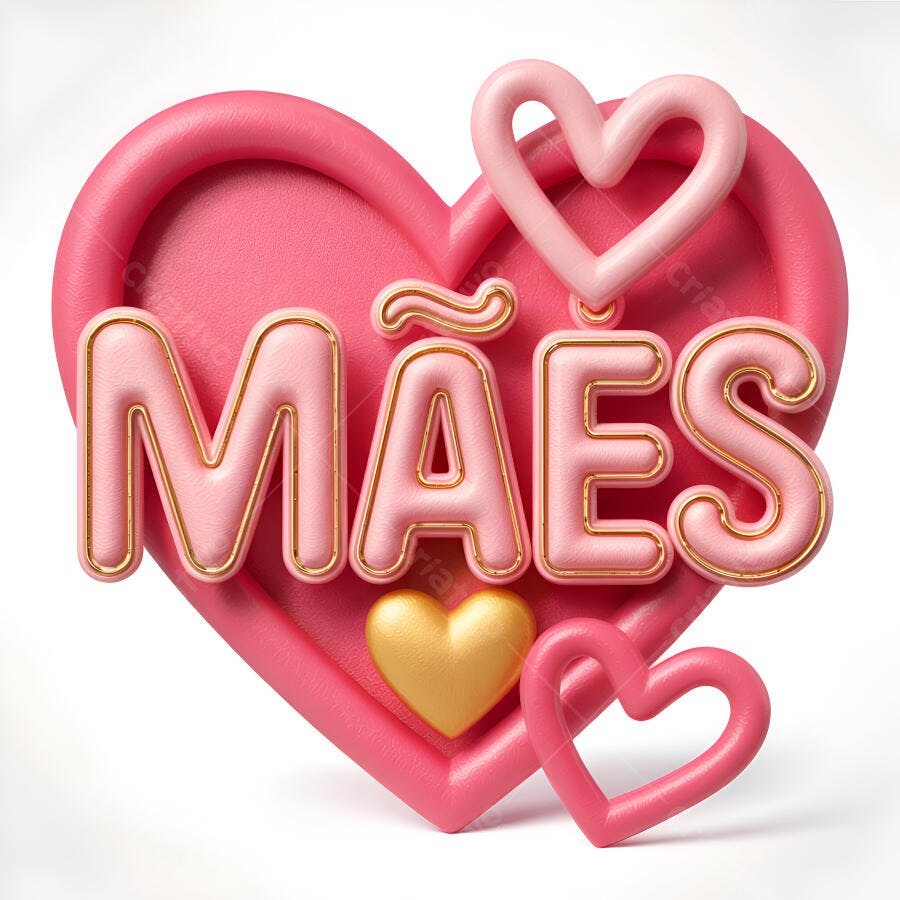 Feliz Dia das Mães letras 3D em coração