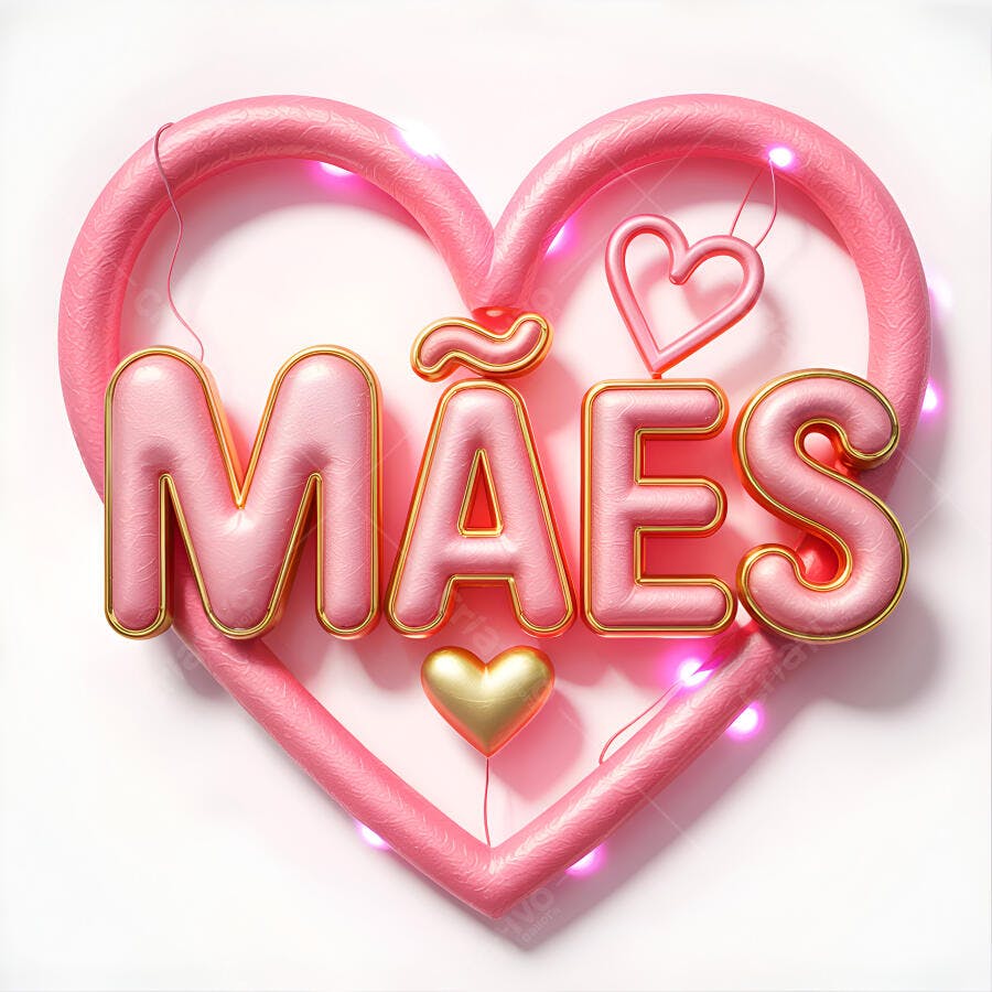 Mães em rosa e dourado em coração iluminado