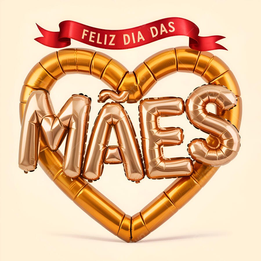 Balões em formato de coração com "Mães" para o Dia das Mães