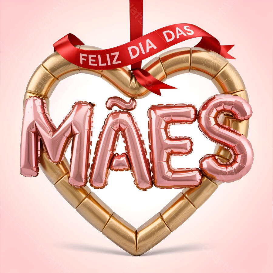 Balões "Mães" em formato de coração para o Dia das Mães
