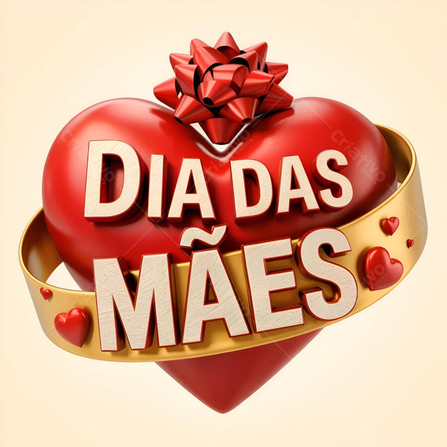 Coração vermelho Dia das Mães com laço