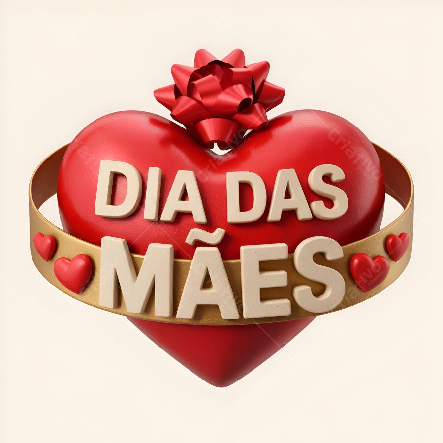 Coração Dia das Mães com laço vermelho