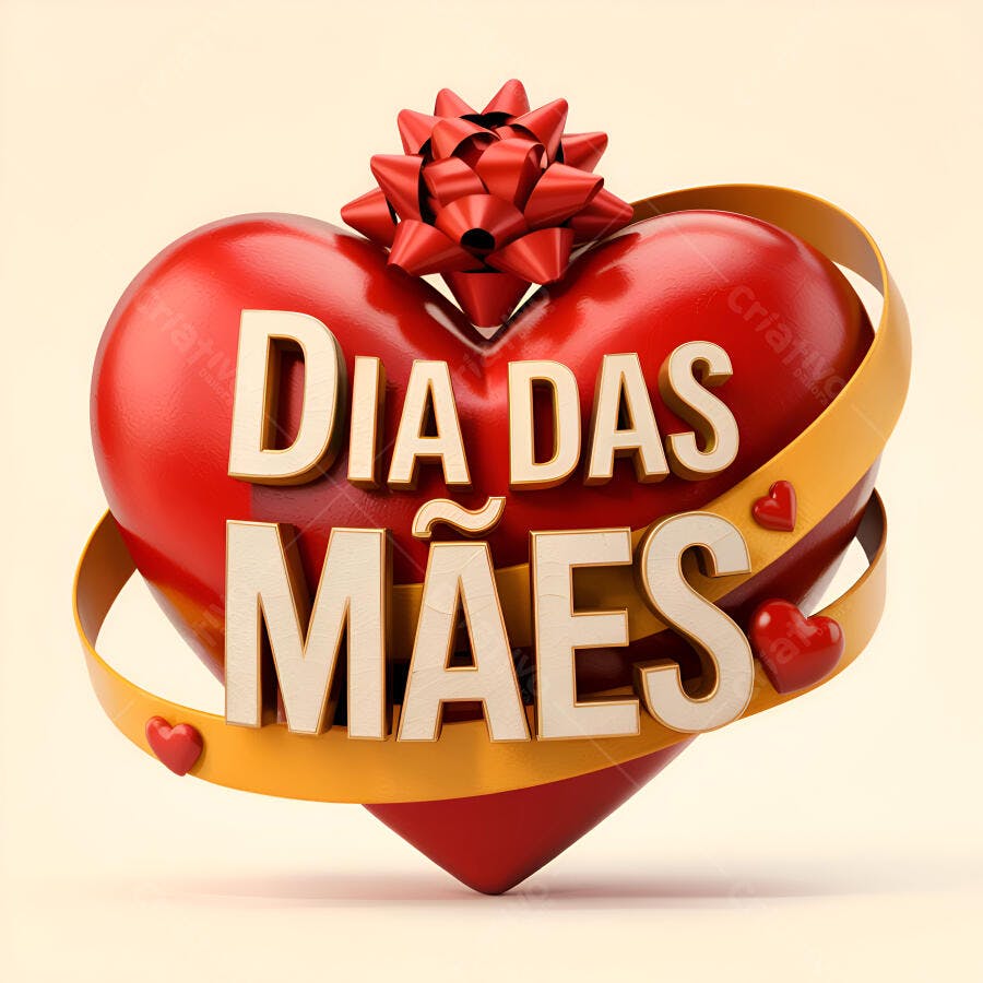Coração Dia das Mães com laço vermelho
