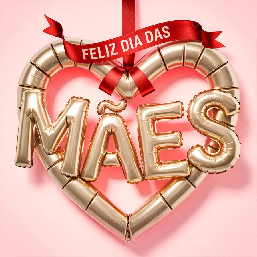 Balões dourados Feliz Dia das Mães com coração