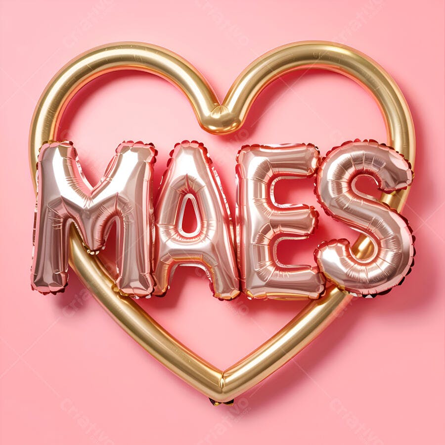Balões 'Mães' em coração dourado fundo rosa