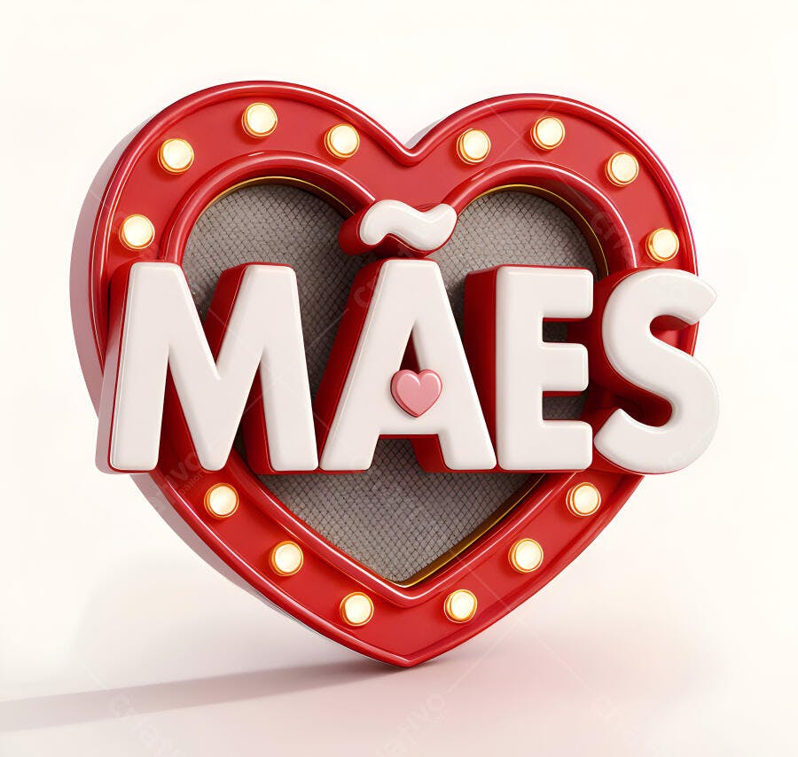 Dia das Mães coração vermelho com luzes festivas