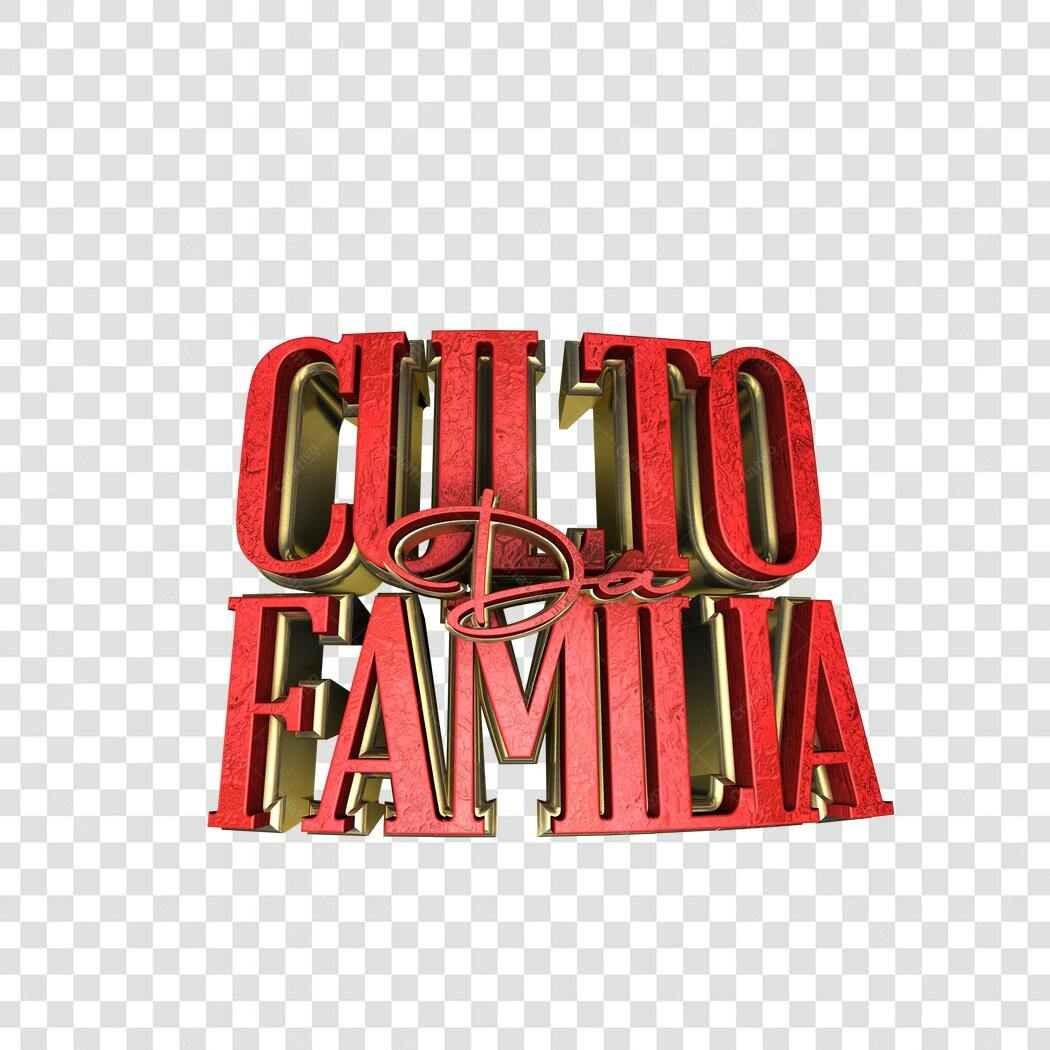 Logo Culto da Família 3D Vermelho e Dourado PNG com fundo transparente