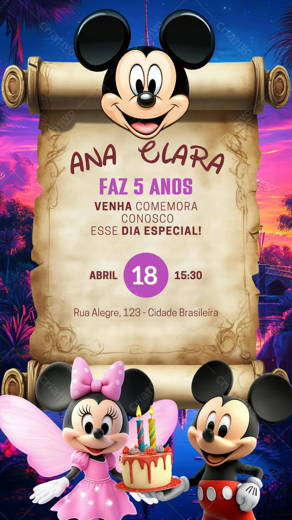 CONVITE INFANTIL ANIVERSÁRIO MICKEY MOUSE DISNEY