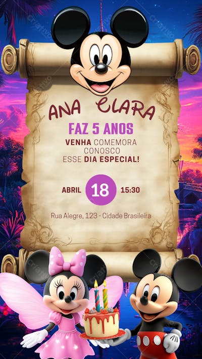 CONVITE INFANTIL ANIVERSÁRIO MICKEY MOUSE DISNEY