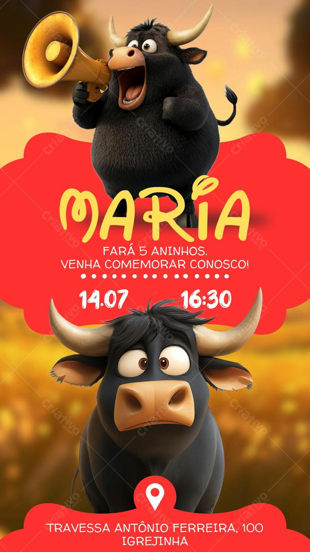 CONVITE INFANTIL ANIVERSÁRIO BOI DA CARA PRETA DA DISNEY UNISSEX