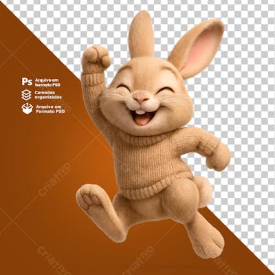 Coelho pulando e sorrindo com pose animada composição 3D