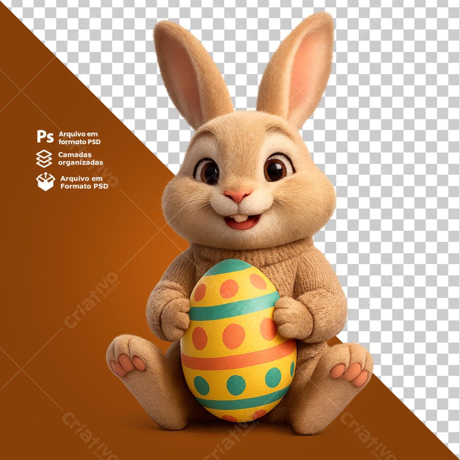 Convite Páscoa Coelho Segurando Ovo Decorado Psd Editável