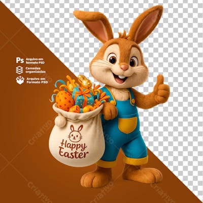 Coelho da Páscoa com gesto de joinha e sorriso comercial Elemento 3D PNG