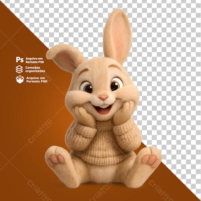 Coelho fazendo carinha de surpresa com as patas no rosto composição 3D