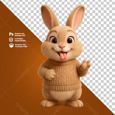 Coelho fazendo careta com língua de fora composição 3D